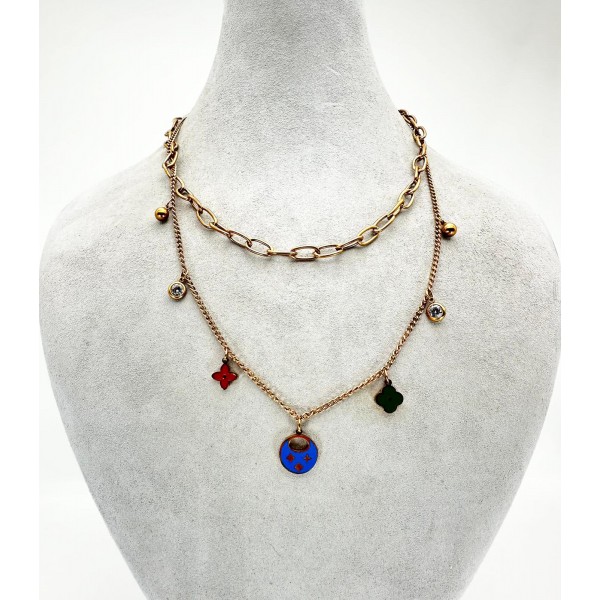 Rose İkili Renkli Taş Detaylı Kolye